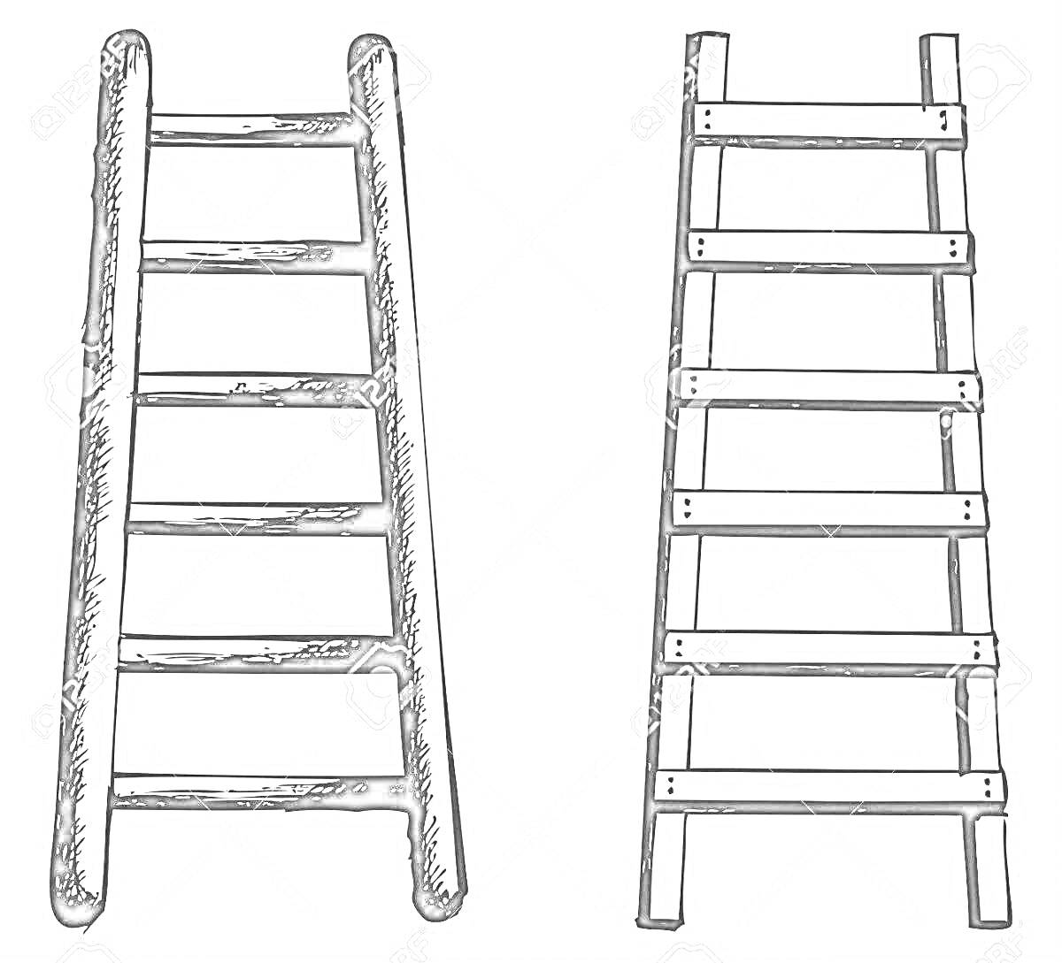 Раскраска Две лестницы - деревянная и металлическая