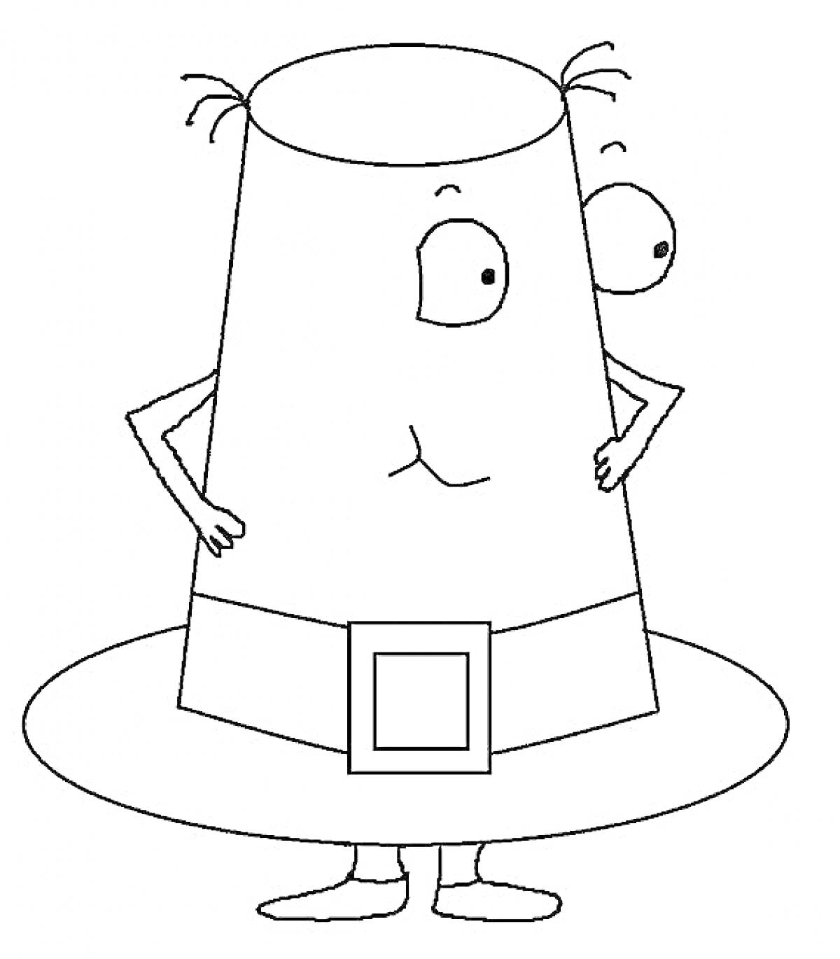Раскраска Шапка в виде человечка с глазами, руками и ногами, с пряжкой на шляпе