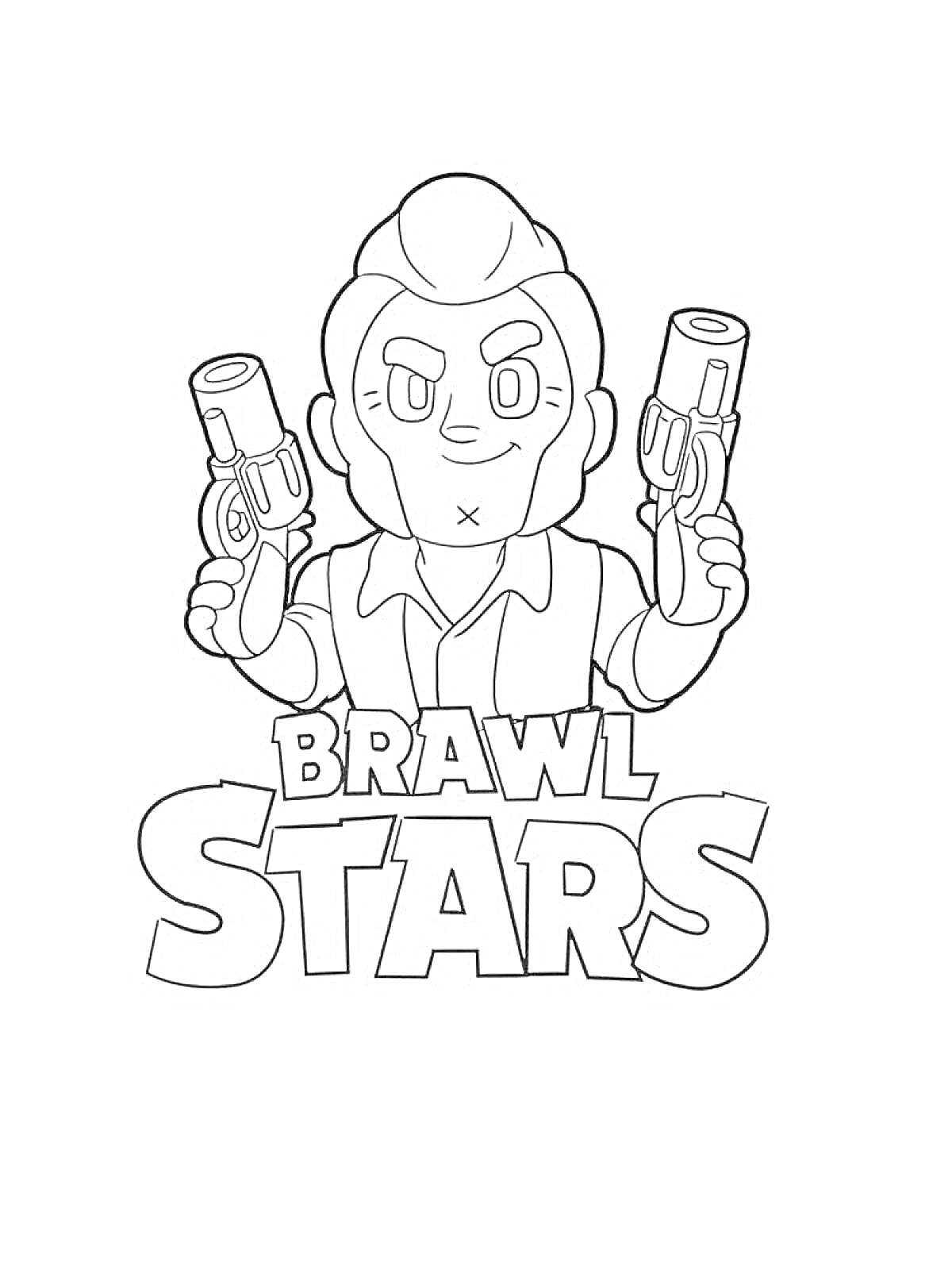 Персонаж Colt из Brawl Stars с двумя револьверами и логотипом Brawl Stars