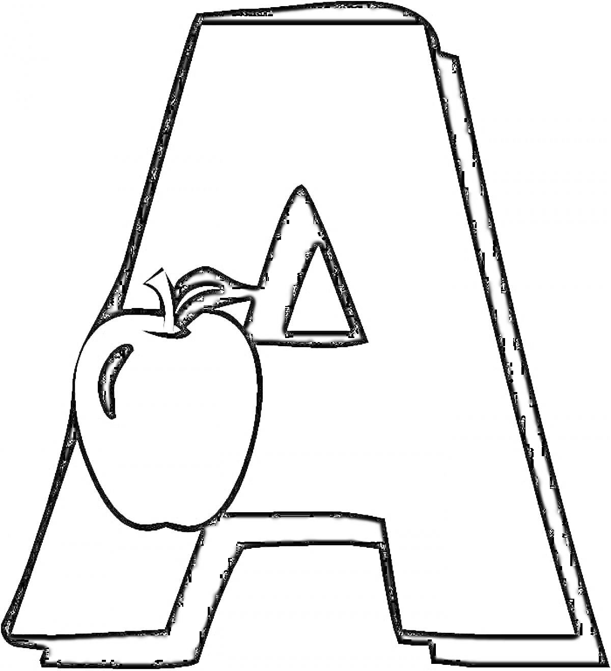 На раскраске изображено: Буква А, Английский алфавит, Яблоко, Обучение, Азбука, Для детей