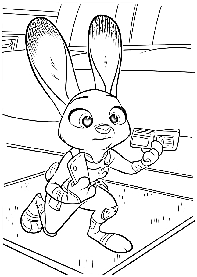 Раскраска Кролик с удостоверением и телефоном