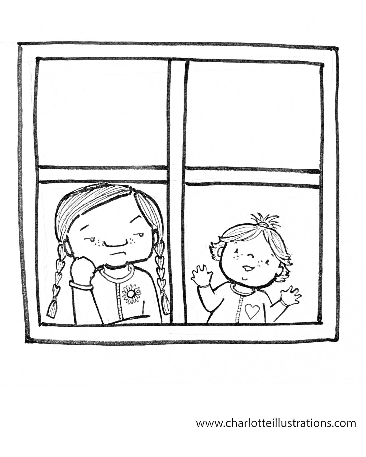 На раскраске изображено: Двое, Дом, Ребёнок, Иллюстрация, Для детей, Окна
