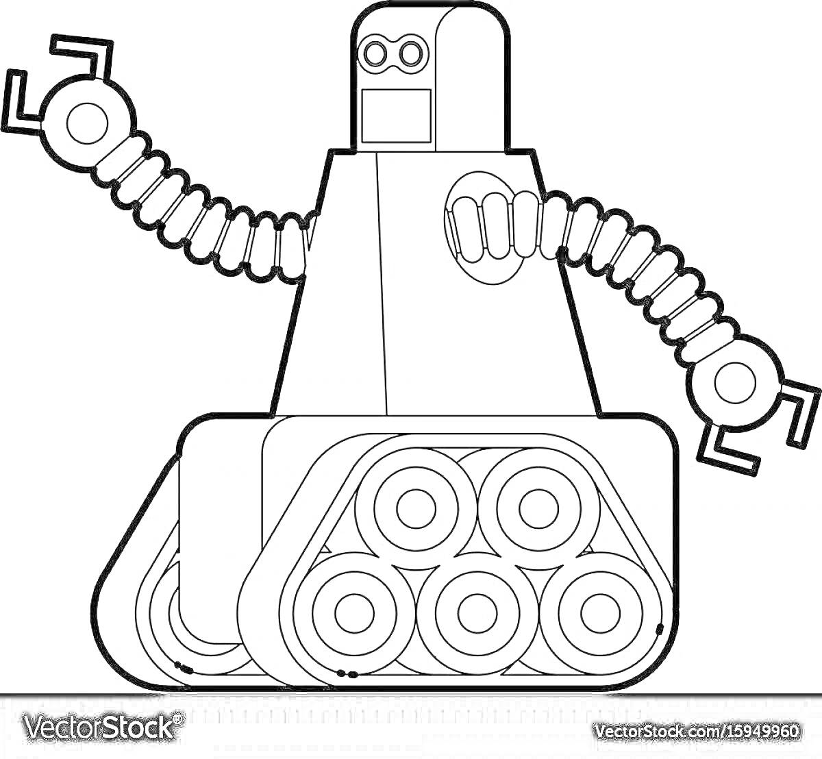 На раскраске изображено: Робот, Гусеницы, Техника, Круглые глаза, Механизмы
