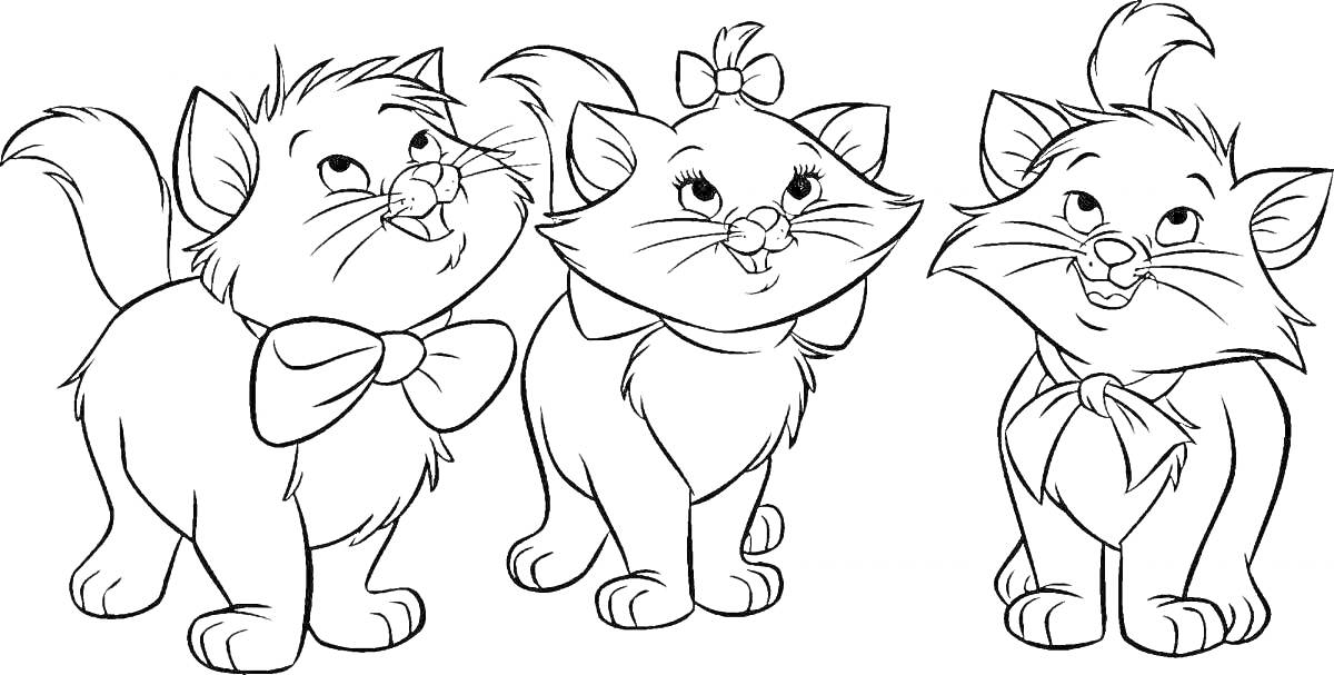Раскраска Три котенка с бантиками