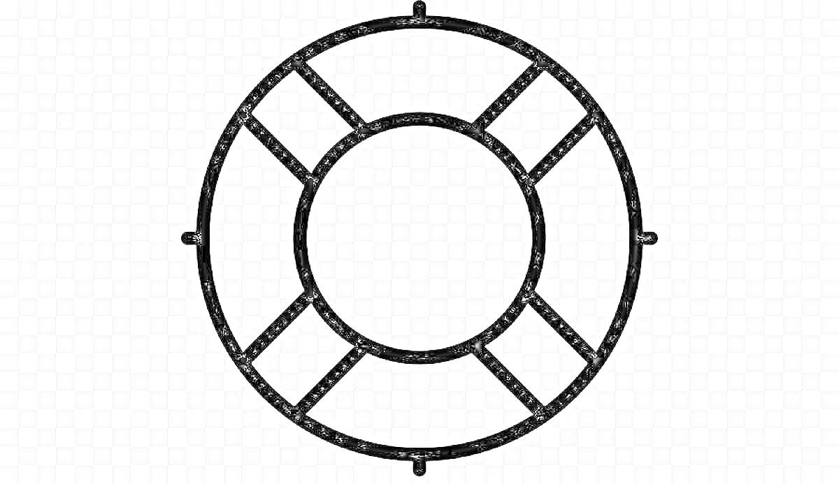 Раскраска Спасательный круг с четырьмя секторами и канатами на прозрачном фоне