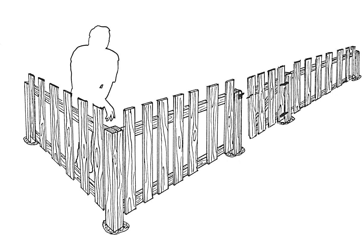 Раскраска Человек у деревянного забора