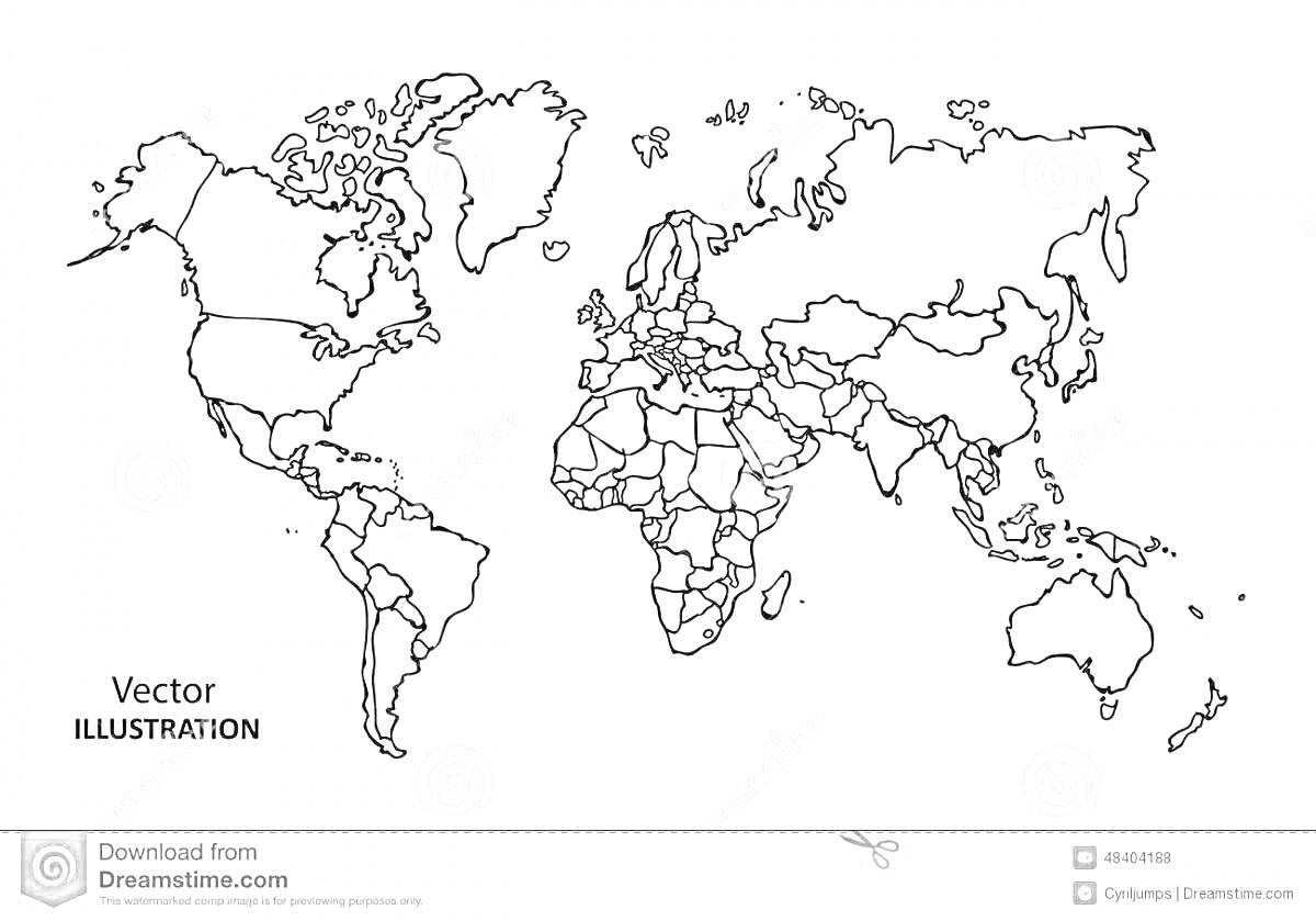 контурная карта мира с границами стран