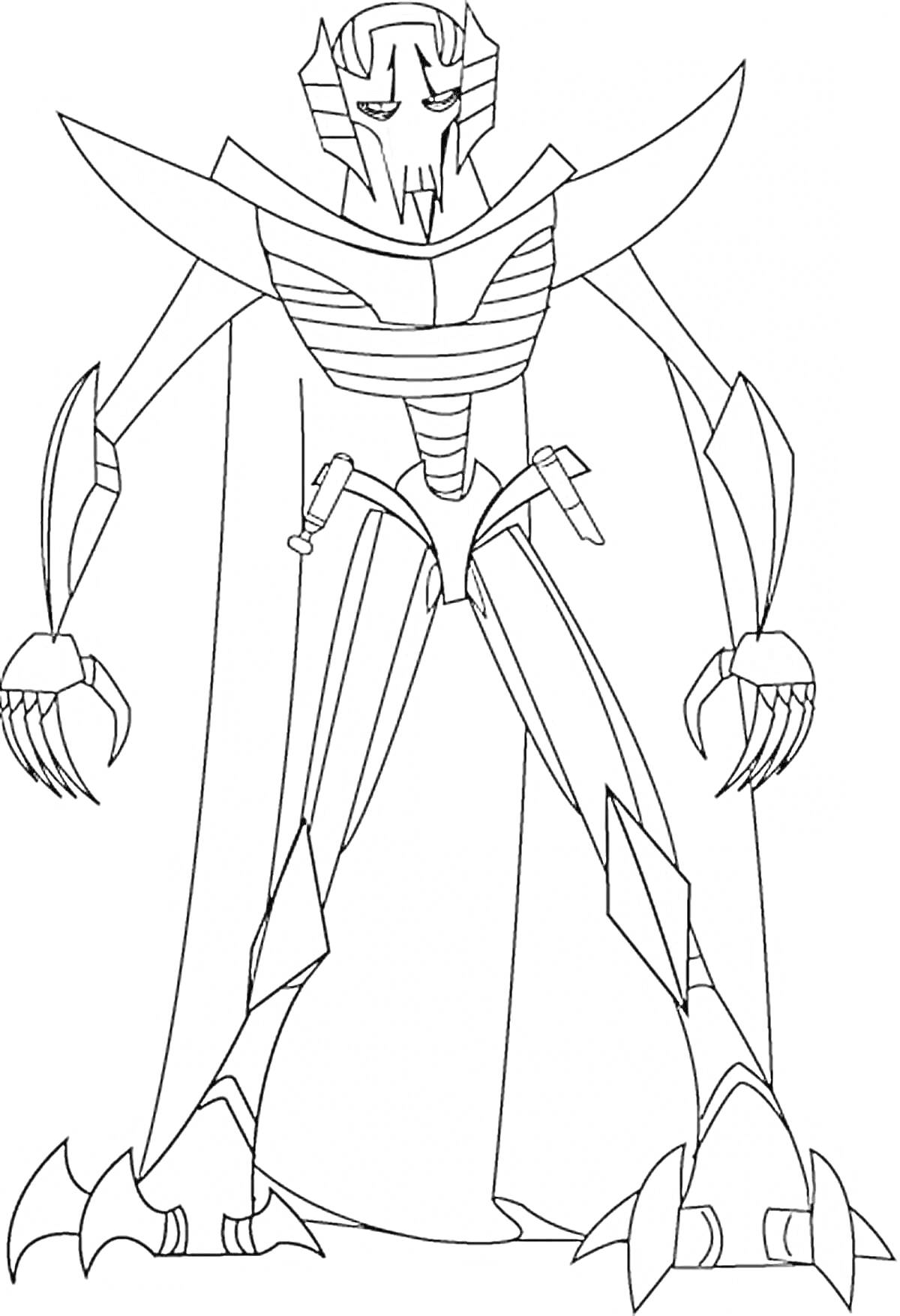 Раскраска Генерал Гривус стоя, в полный рост, с четырьмя руками, с мечами на поясе