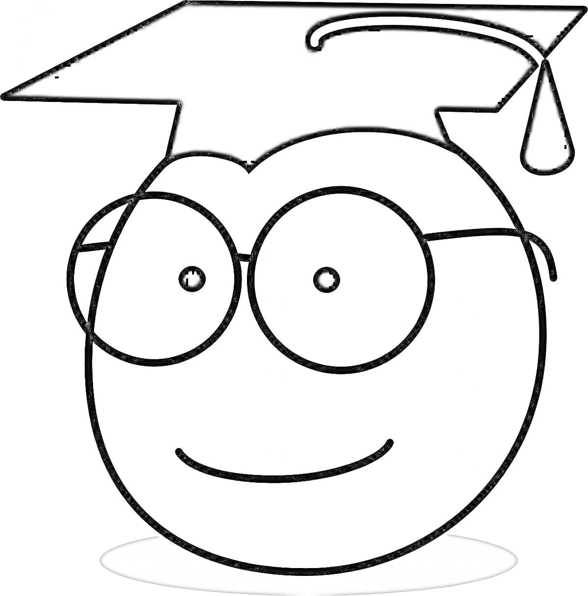 Раскраска смайлик с очками и академической шапочкой