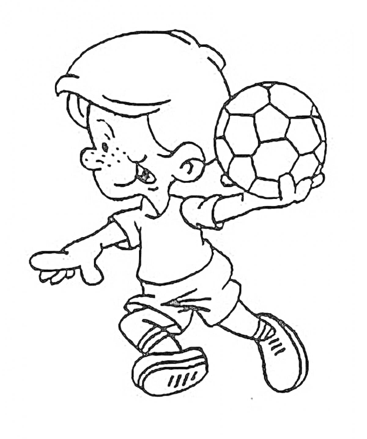 На раскраске изображено: Физкультура, Спорт, Мальчик, Игра, Футбол