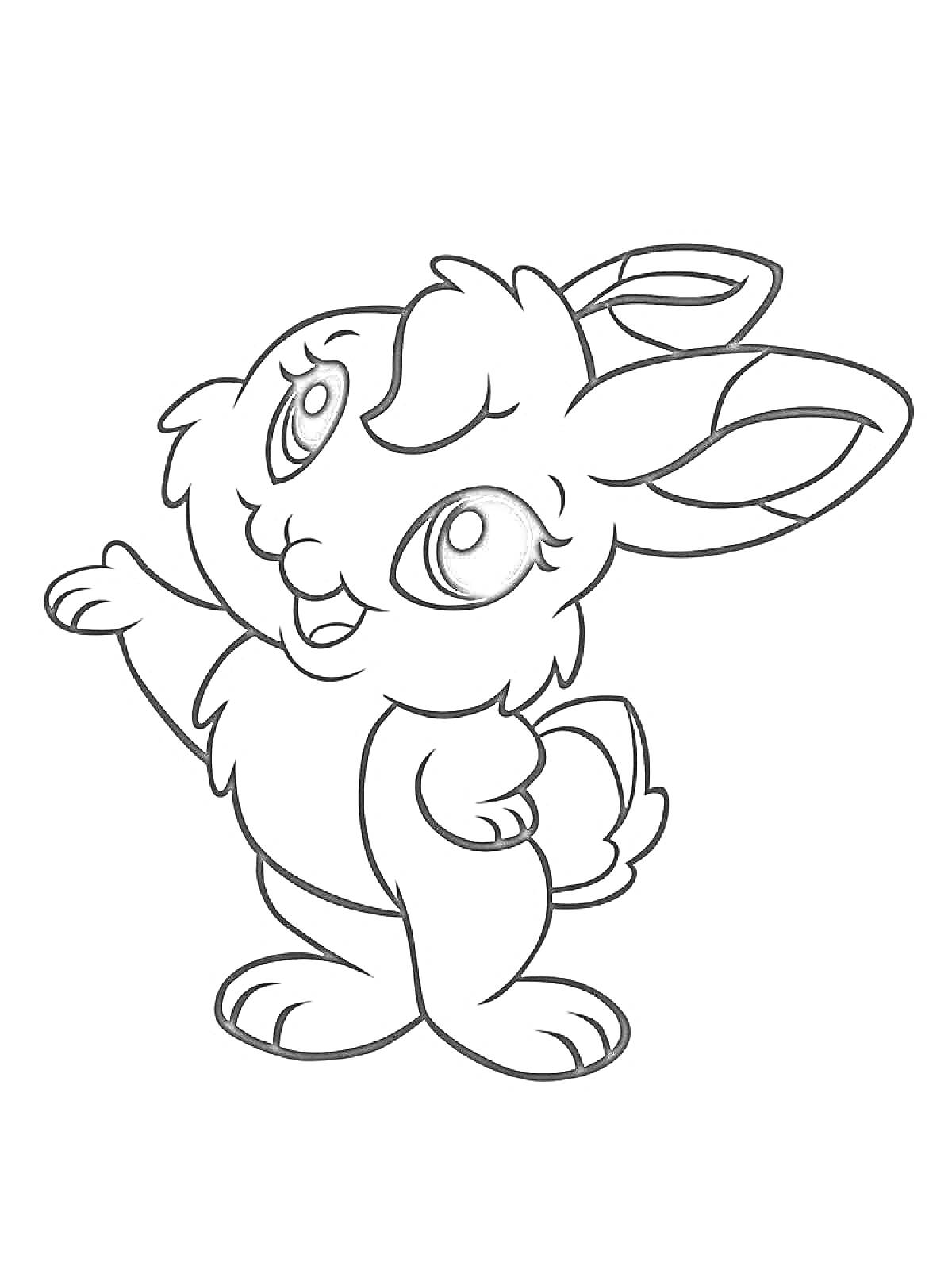 Раскраска Радостный кролик с поднятой лапкой