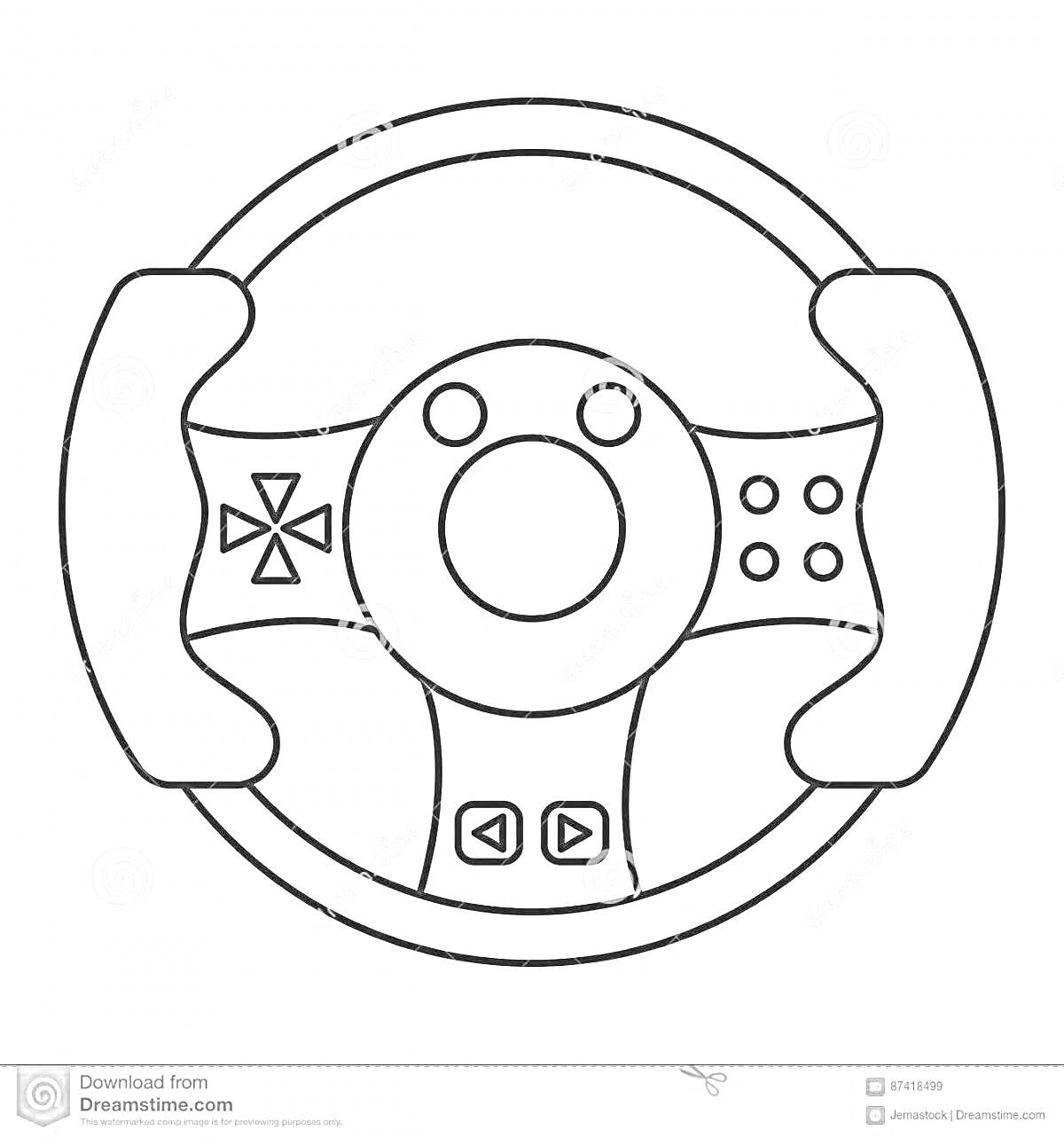 На раскраске изображено: Руль, Кнопки, Джойстики