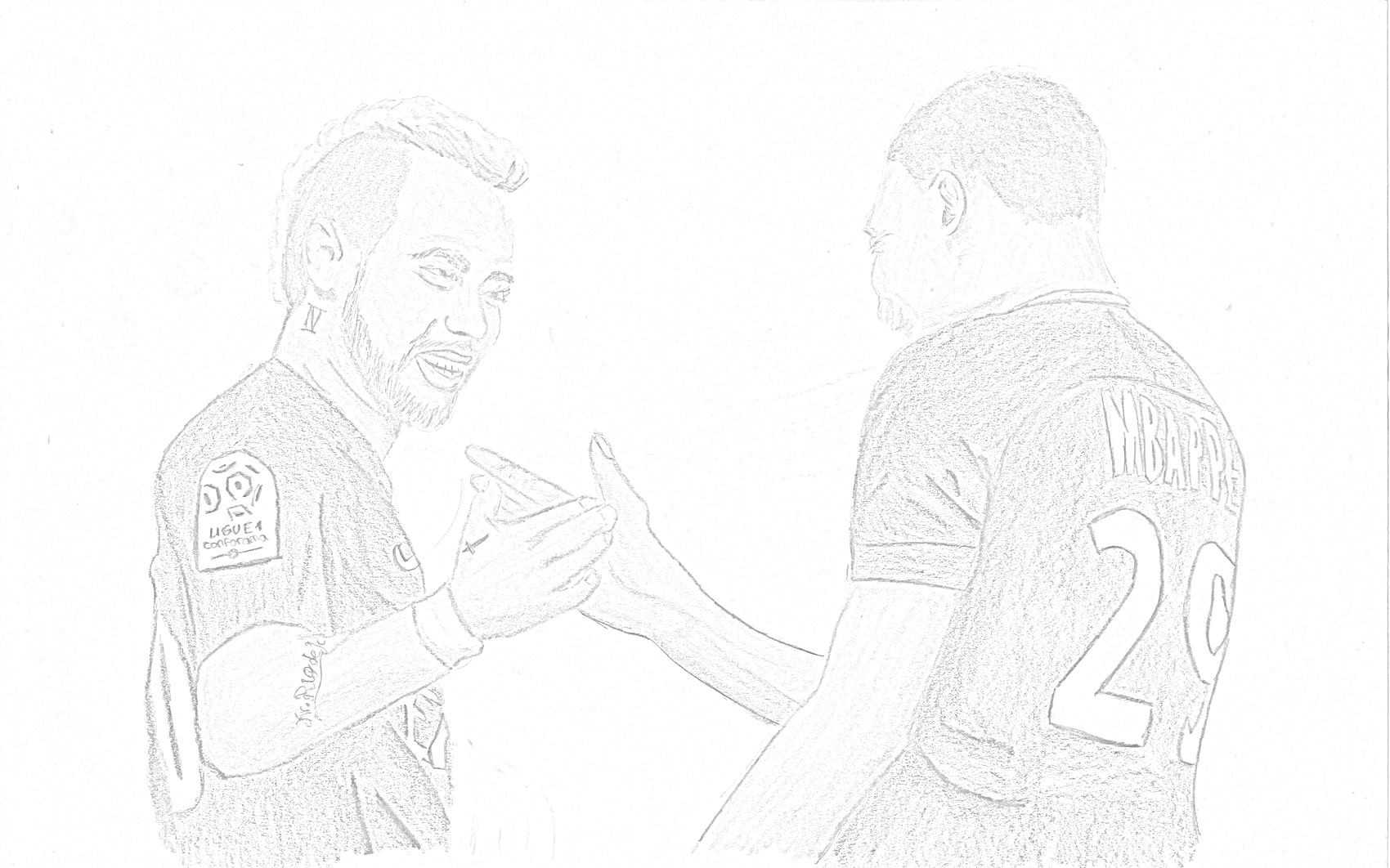 Раскраска Два футболиста в форме команды, подающие руки