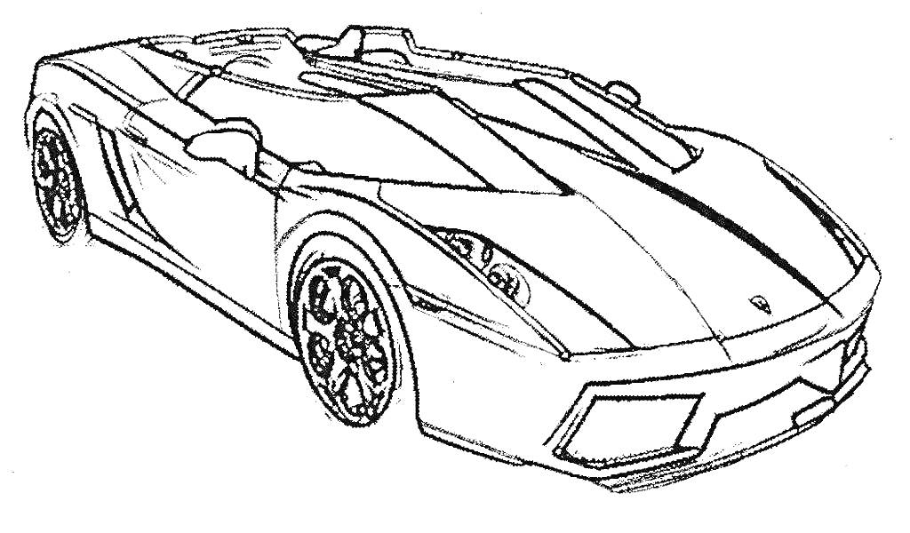 Раскраска Спортивный автомобиль с открытым верхом, агрессивным дизайном и крупными колесами
