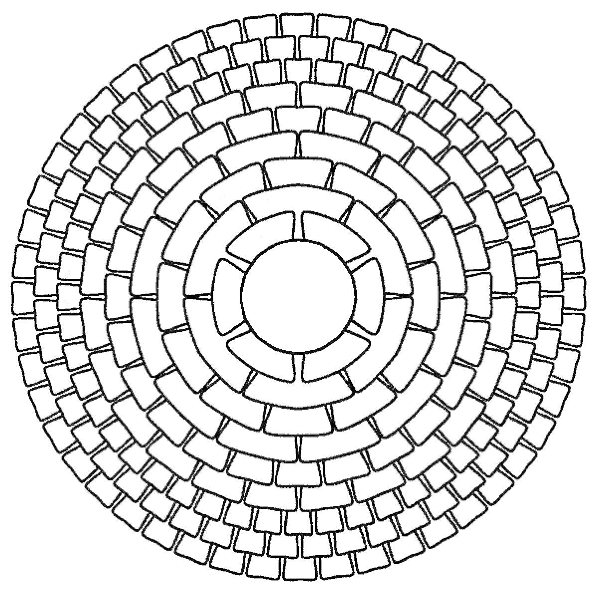 Раскраска круговая спираль с элементами прямоугольных блоков