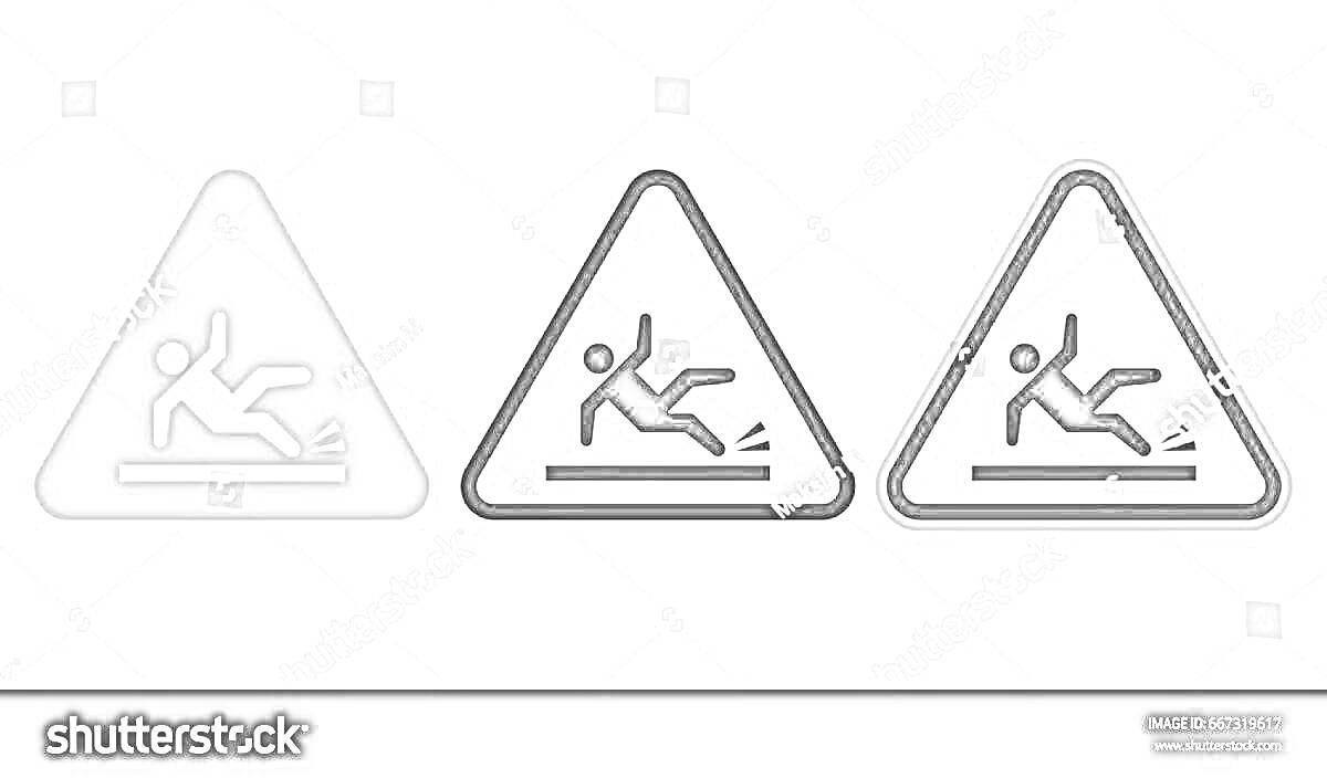 Раскраска Три треугольных знака с изображением падающего человека