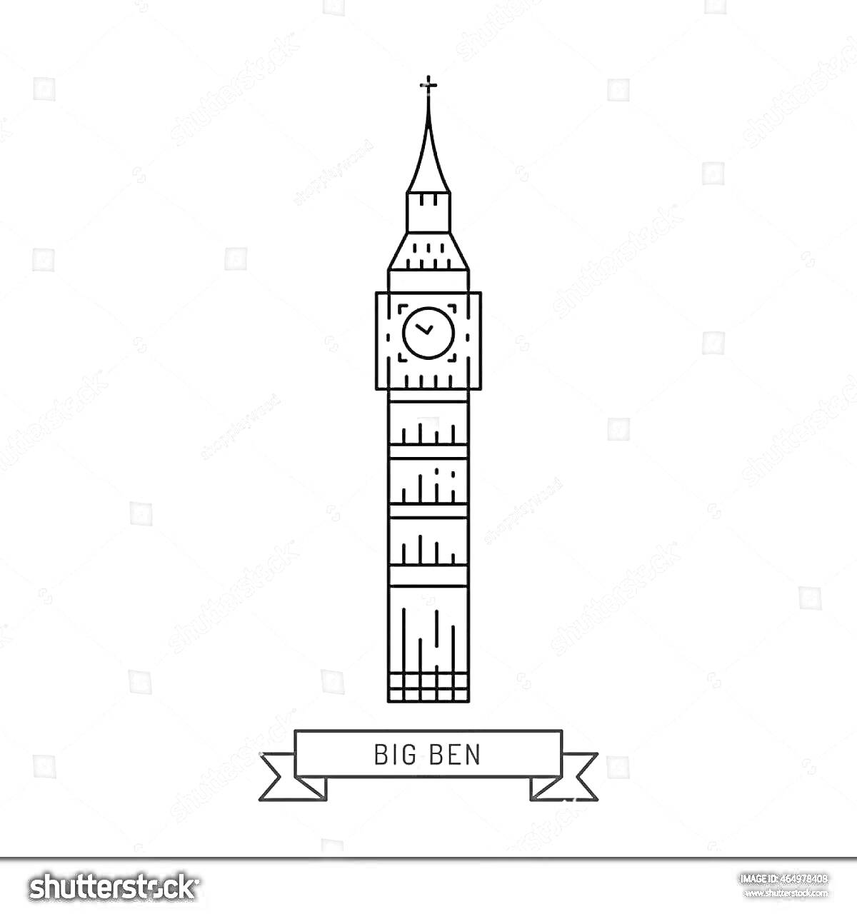 На раскраске изображено: Биг Бен, Лондон, Часы, Для детей, Архитектура, Флаг, Графика