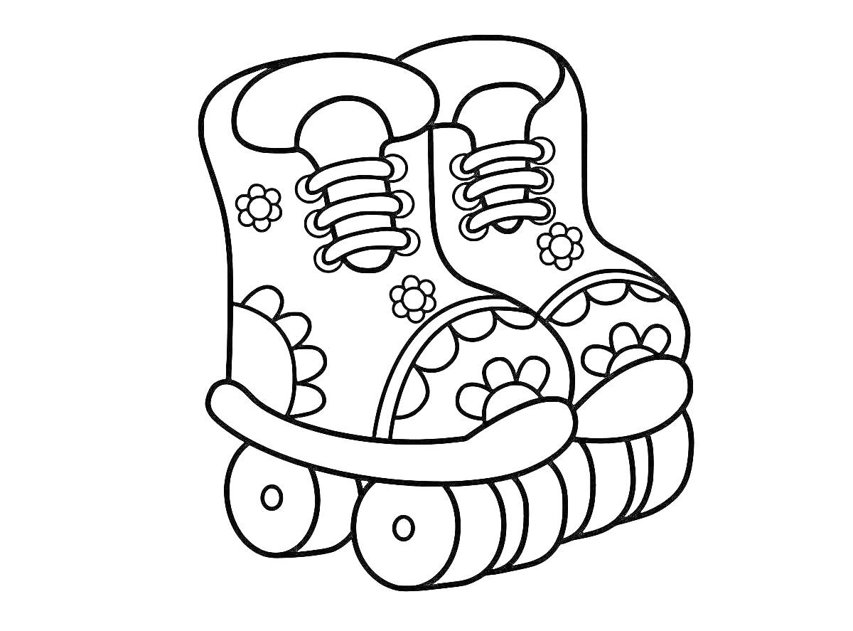 Раскраска Роликовые коньки с цветочным узором