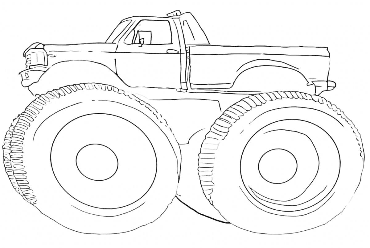 Раскраска монстр-трак с большими колесами, грузовик