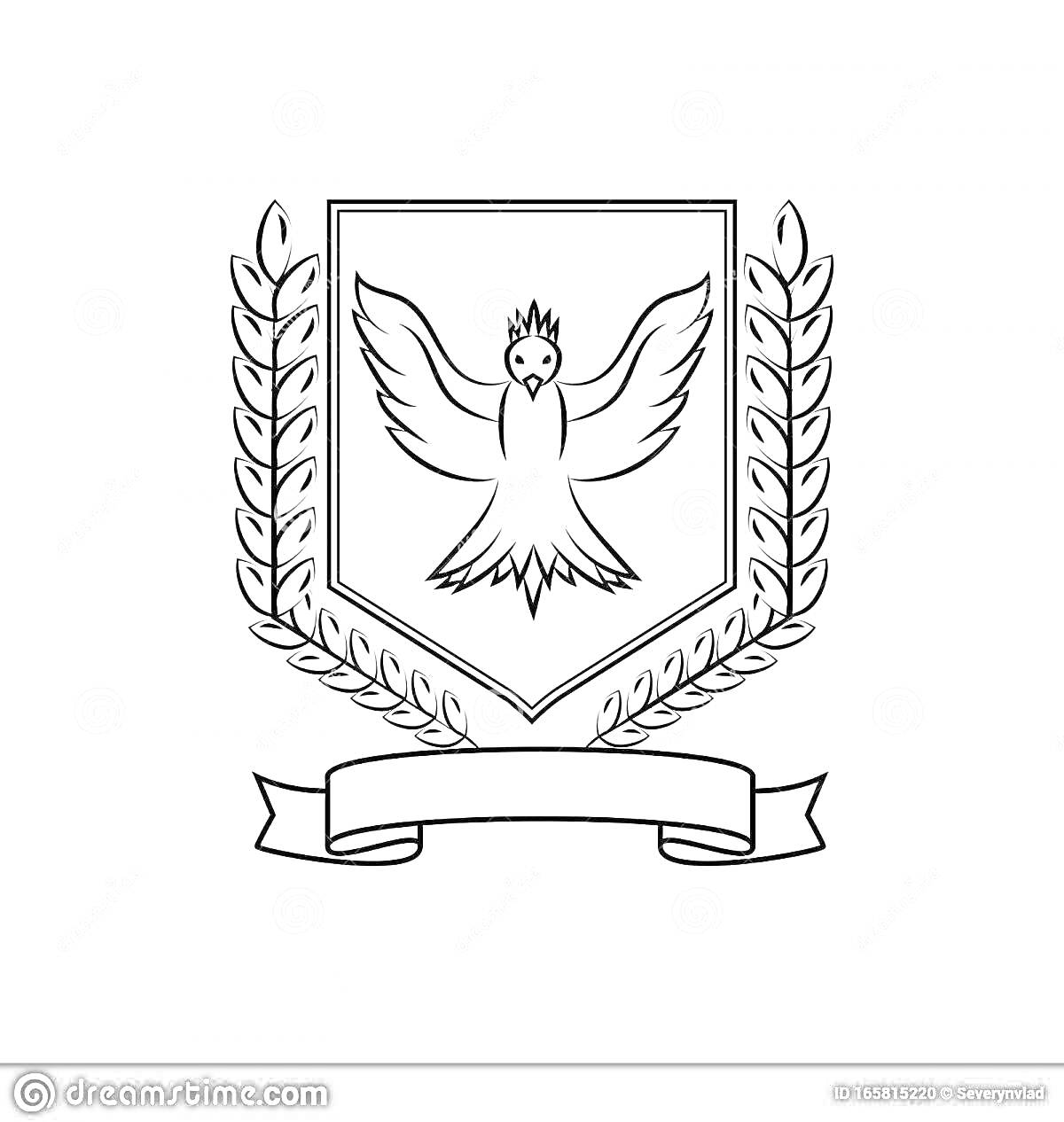 Раскраска Герб города с изображением орла, венком и лентой