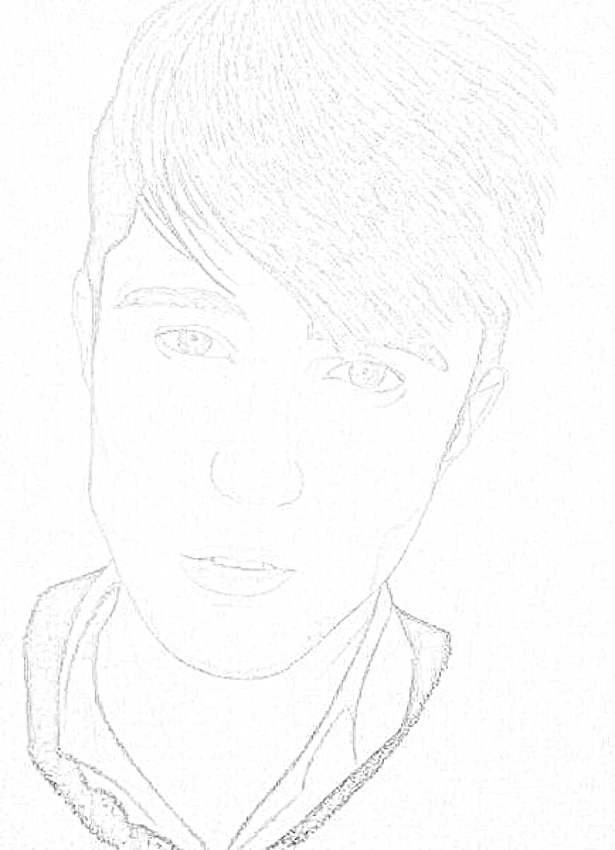 Раскраска Портрет мужчины с короткими волосами и рубашкой, выполненный карандашом