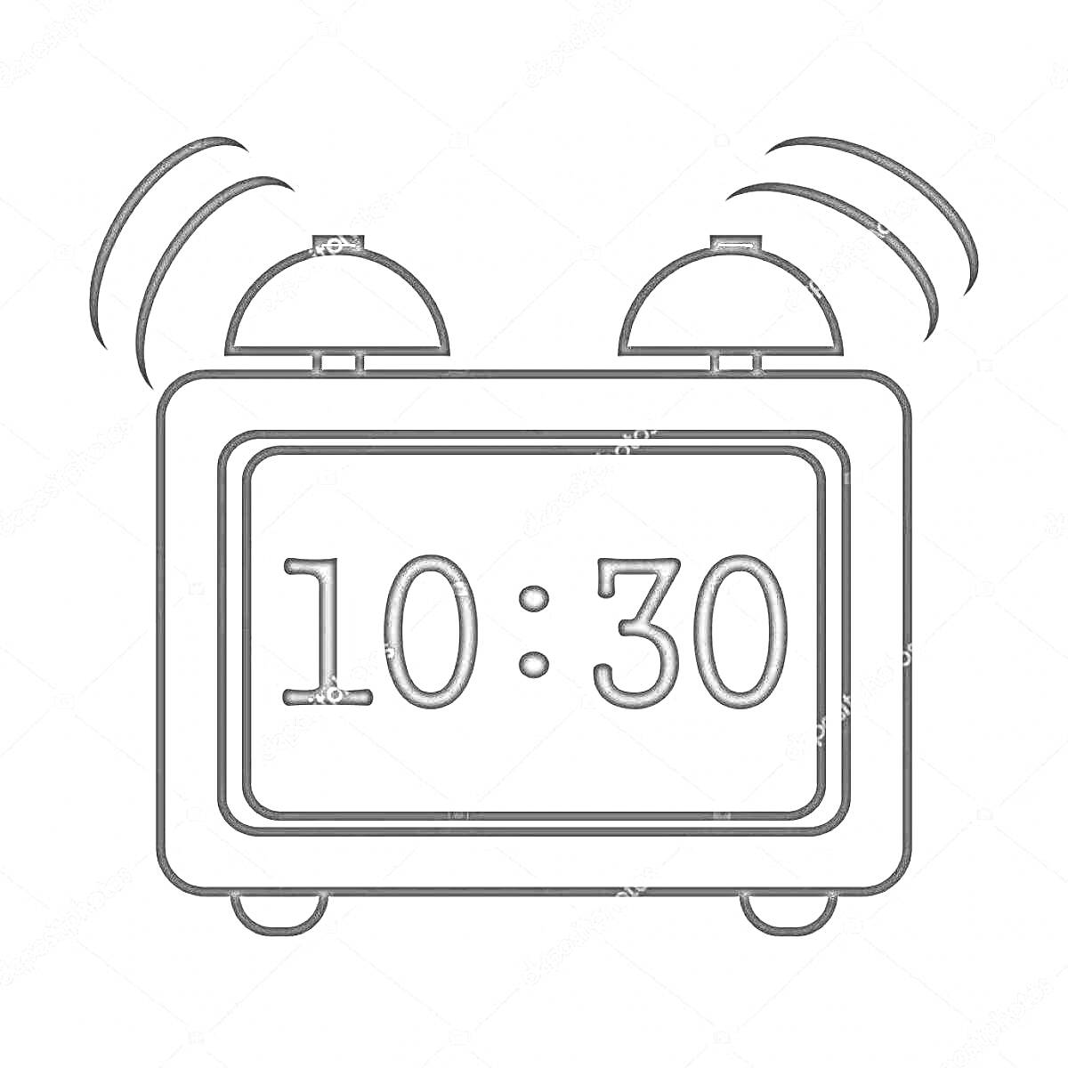 Раскраска электронные часы с двумя звонками и дисплеем, показывающим 10:30