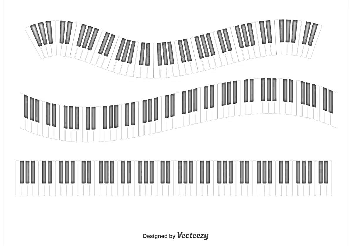 Раскраска Клавиши пианино на волнистых и прямых клавиатурах