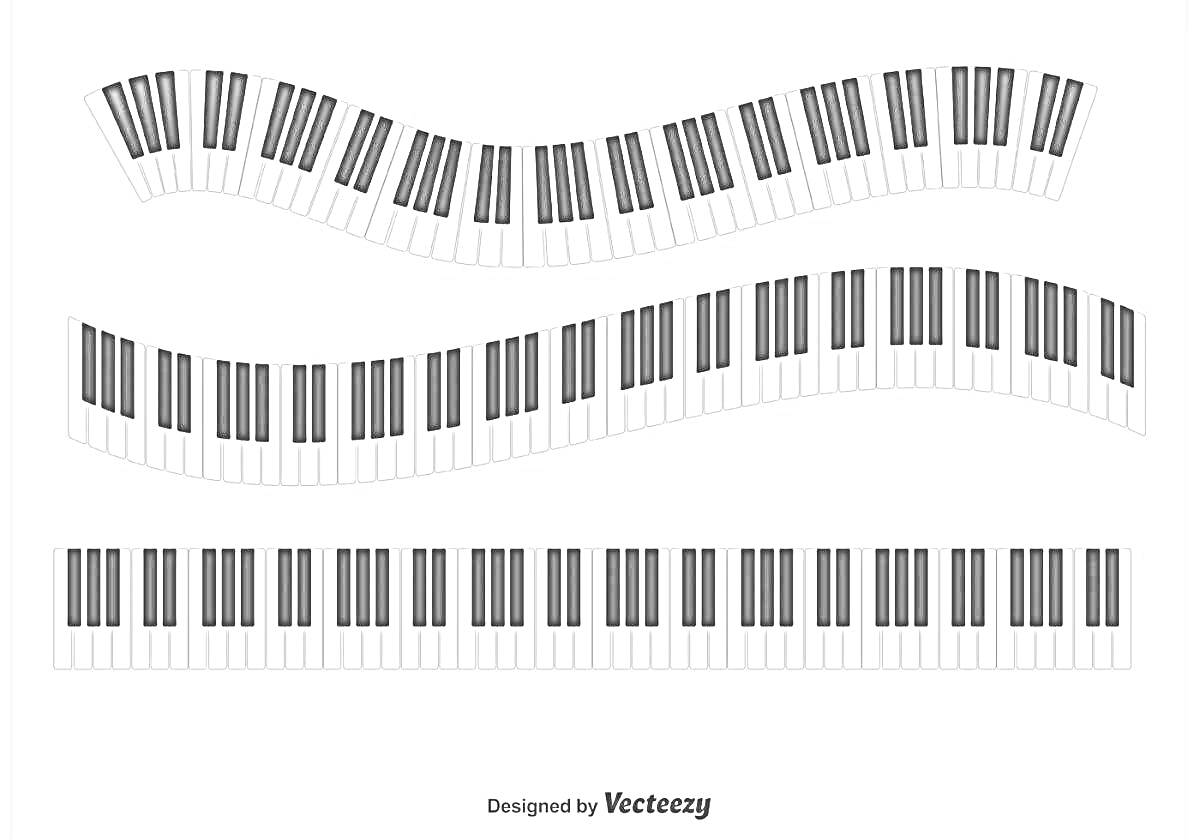 На раскраске изображено: Клавиши пианино, Музыкальные инструменты, Волнистый узор