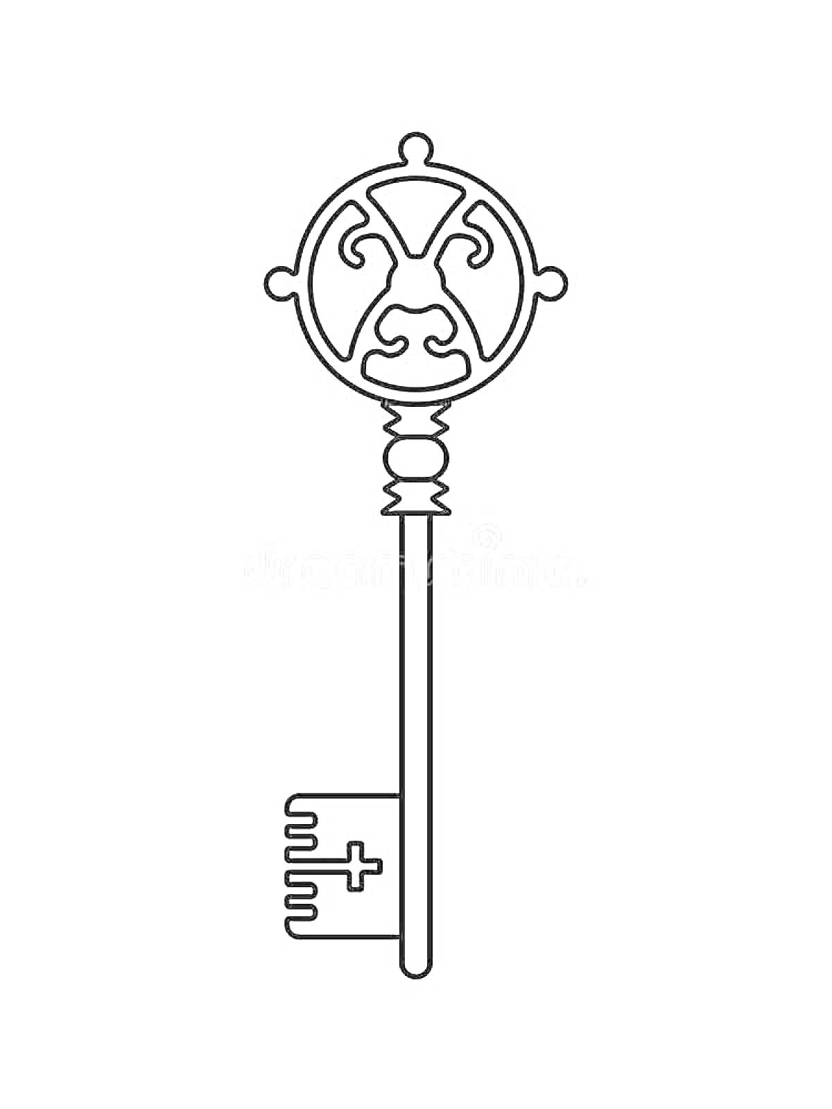 Раскраска Ключ с декоративной головкой и крестом