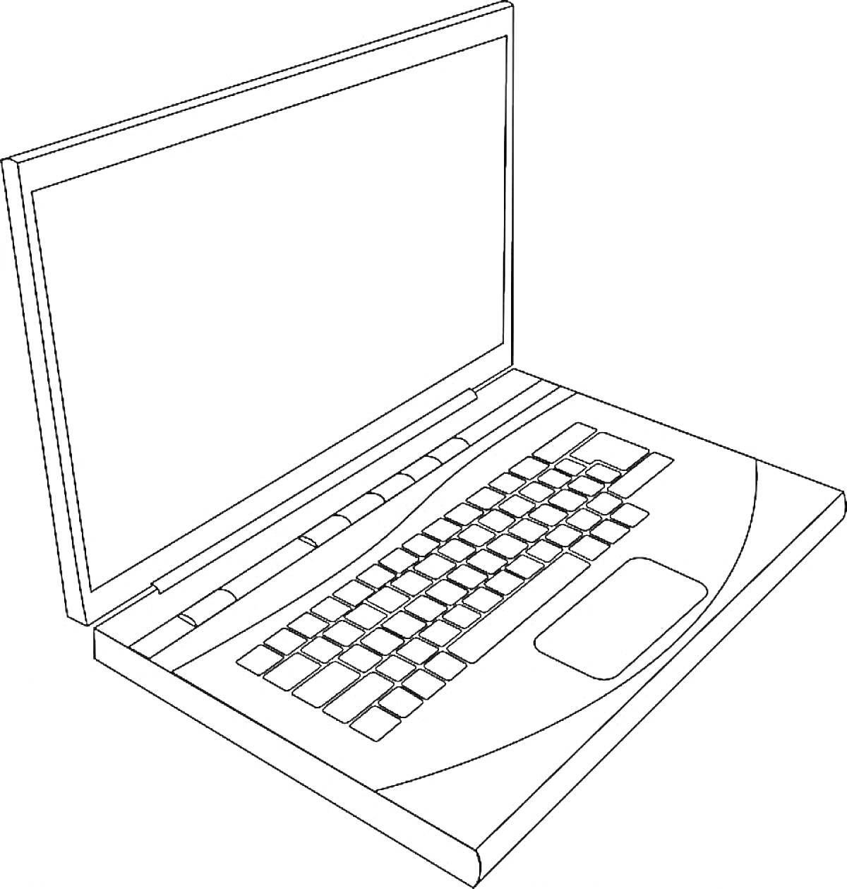 На раскраске изображено: Ноутбук, Компьютер, Экран, Клавиатура, Тачпад, Техника, Электроника