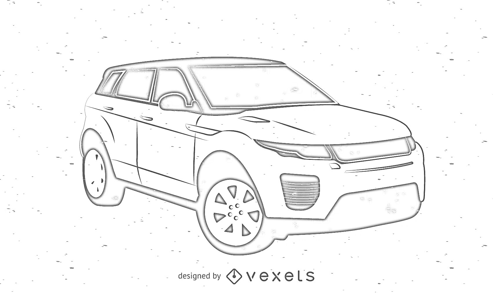Раскраска Черно-белая раскраска внедорожника Range Rover с фирменной надписью Vexels.