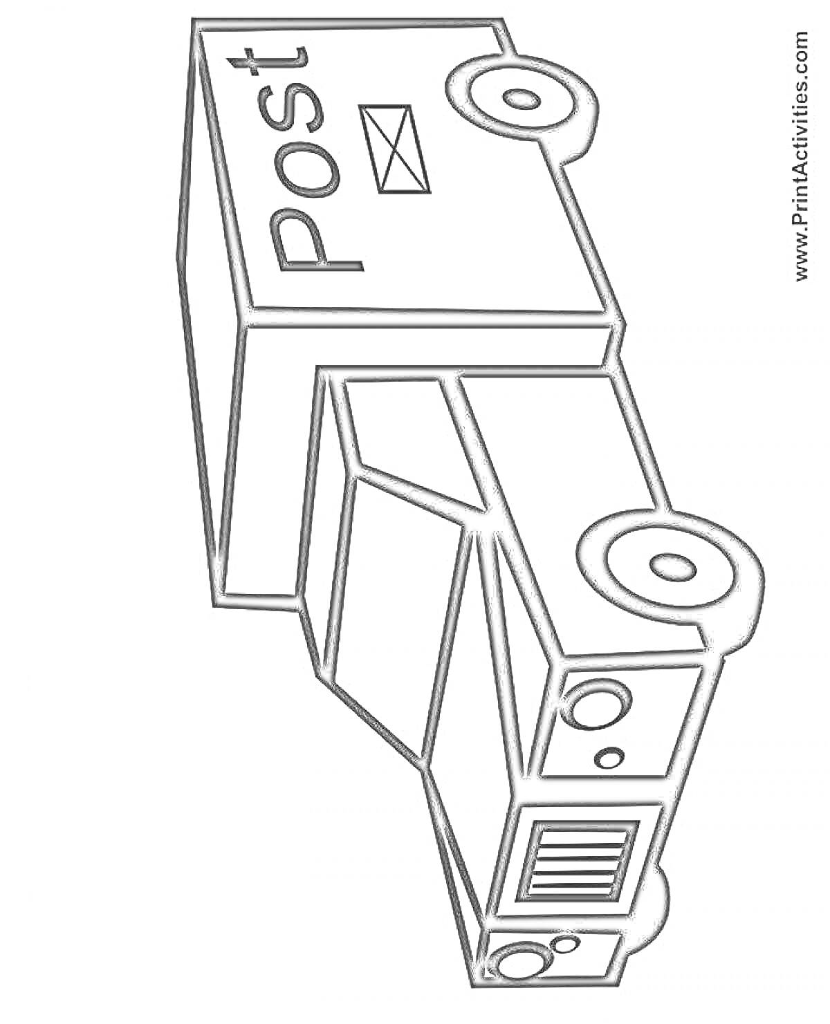 Раскраска Почтовый фургон с надписью 