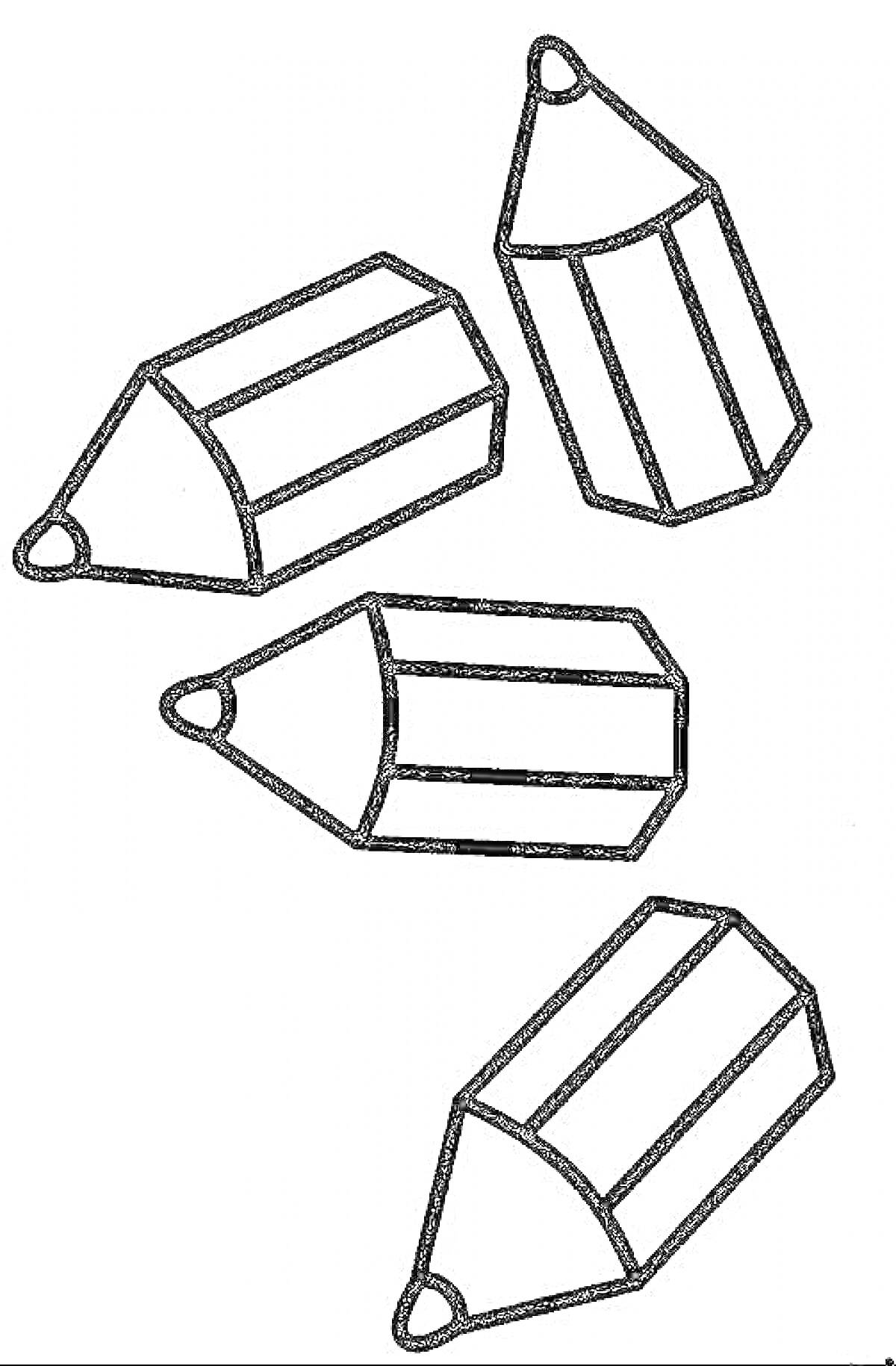 Раскраска Четыре карандаша лежащие в разных направлениях