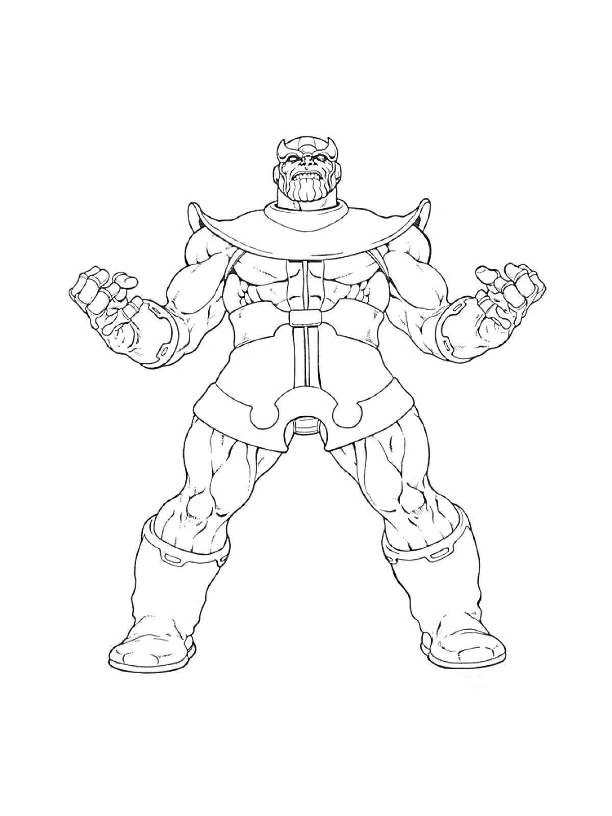 Раскраска Танос - фигура с поднятыми кулаками