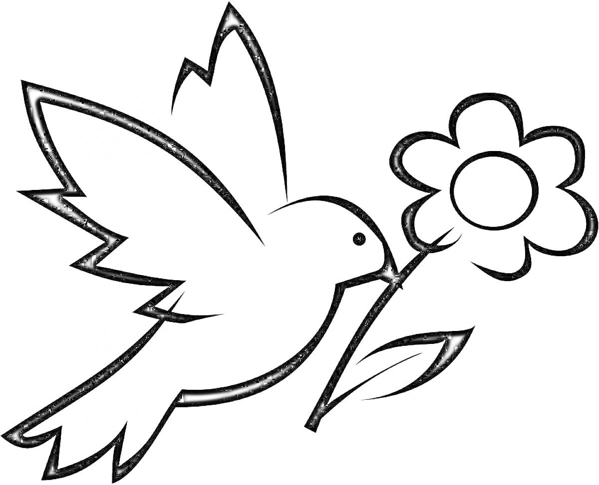 Раскраска Птица с цветком в клюве
