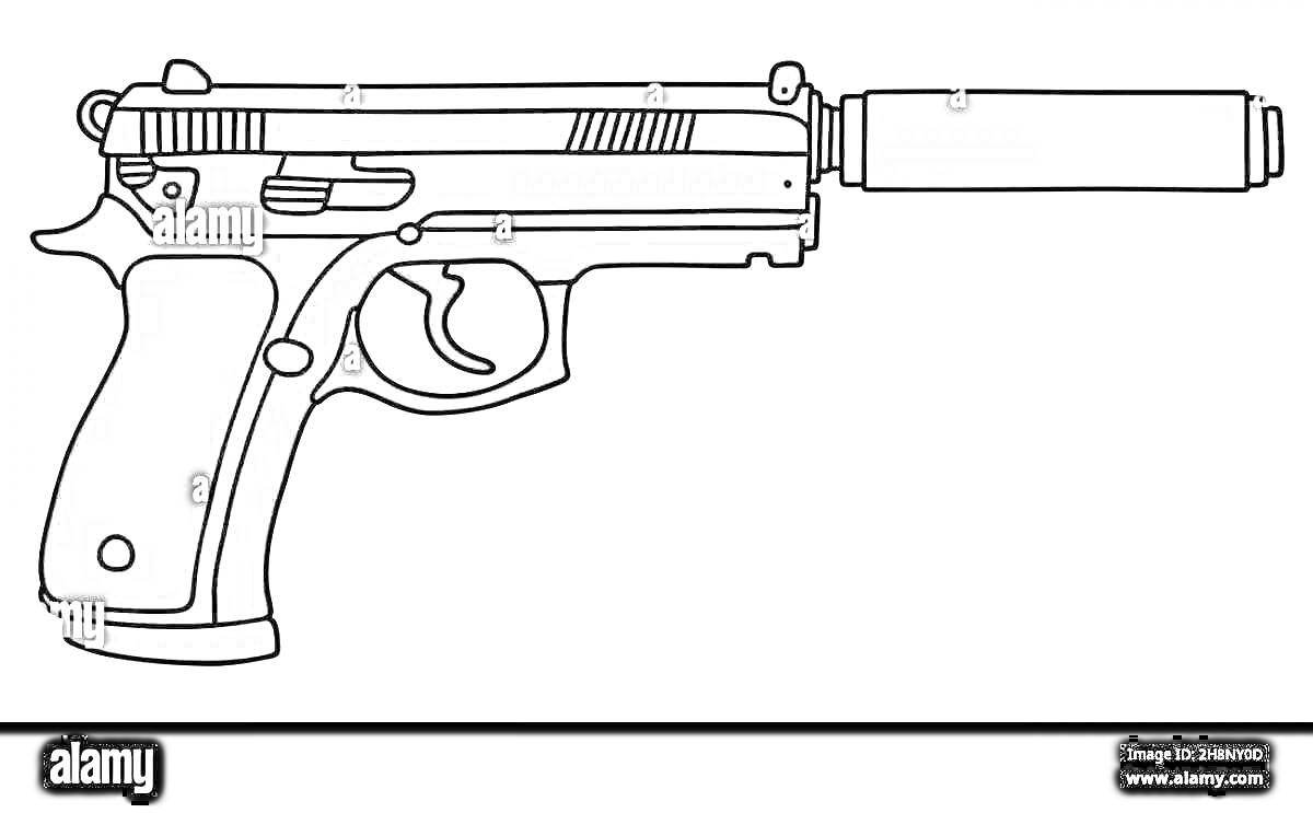 На раскраске изображено: Пистолет, Standoff 2, Глушитель, Оружие
