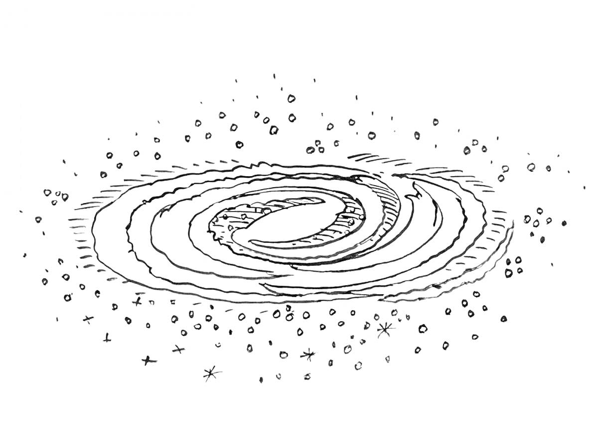 На раскраске изображено: Черная дыра, Звезды, Космос, Пространство, Вихрь, Астрофизика, Вселенная, Галактика