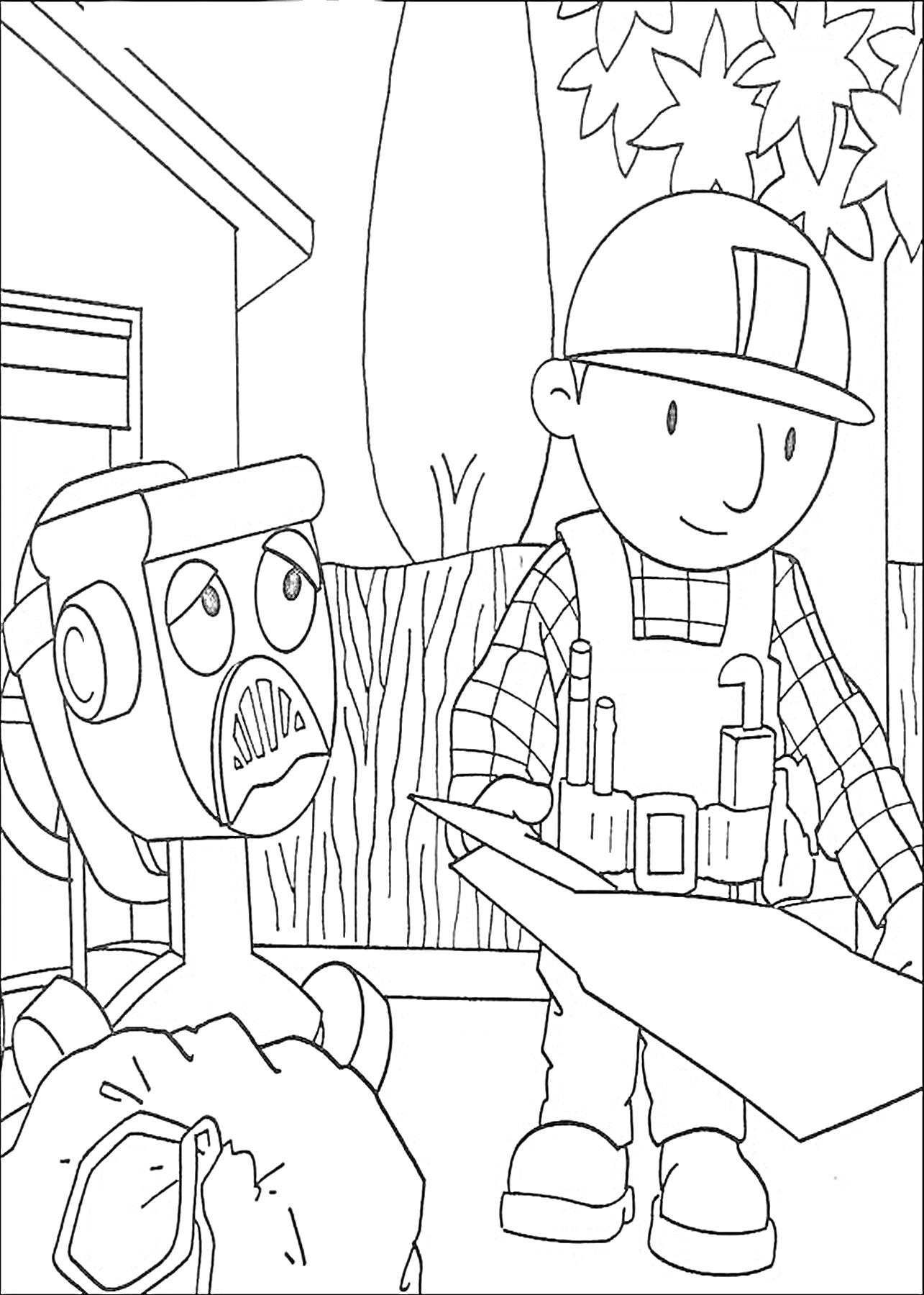 Раскраска Боб строитель и робот помощник на строительной площадке