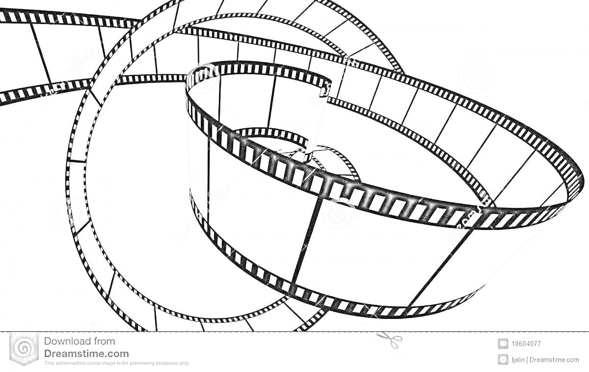 На раскраске изображено: Кинопленка, Витки, Плёнка, Кино, Кинематограф