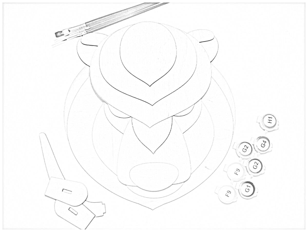 Раскраска 3D модель медвежьей головы из фанеры с красками и кисточками
