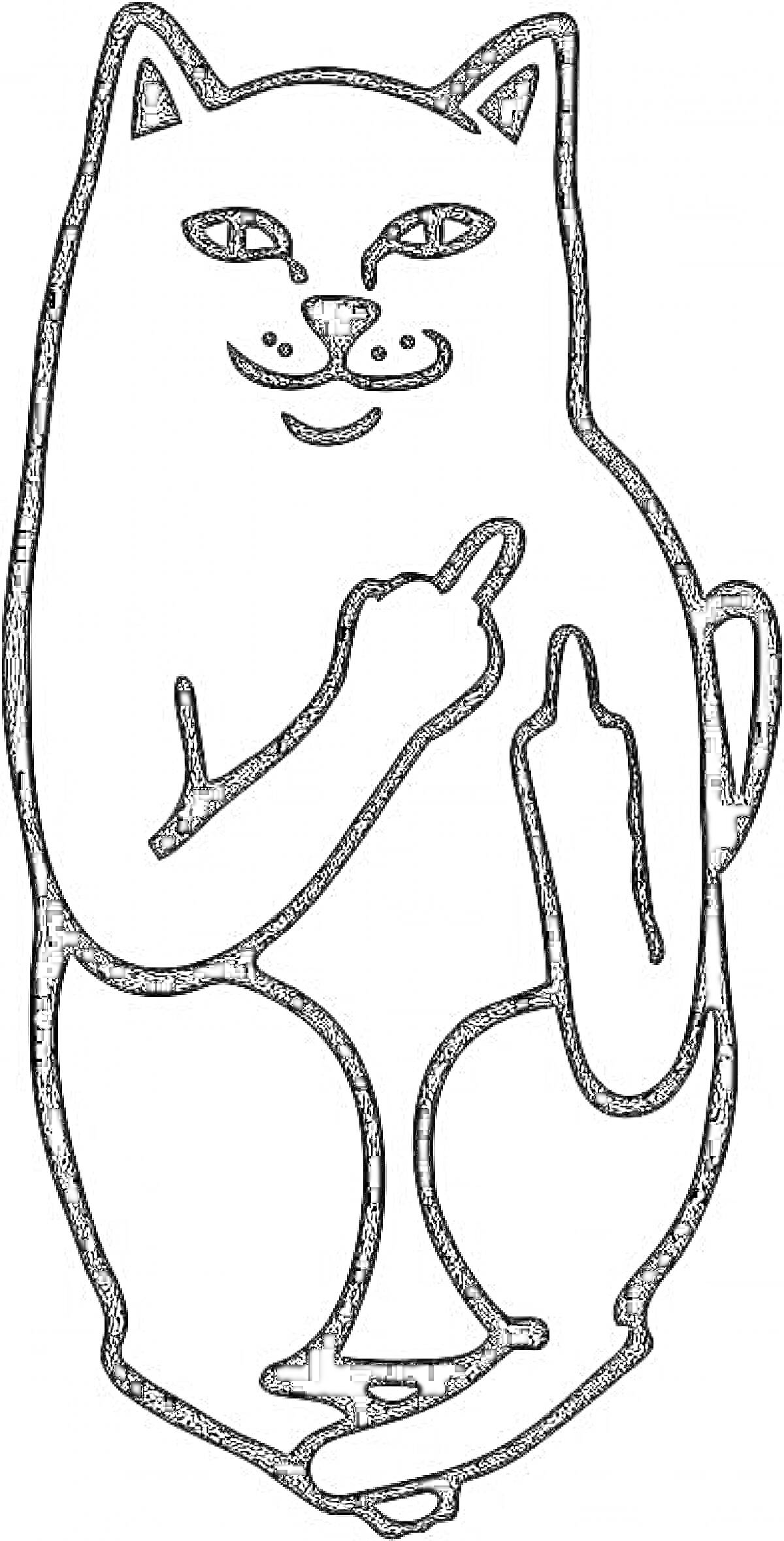 На раскраске изображено: Кот, Средний палец, Юмор, Контурное изображение
