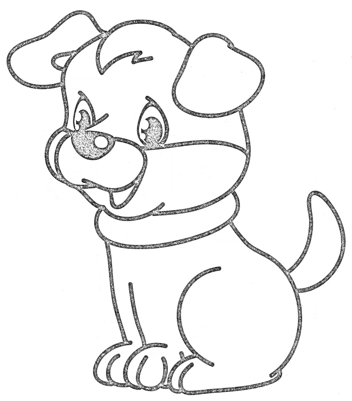 Раскраска маленькая собачка с поднятым хвостом и улыбающимся выражением лица