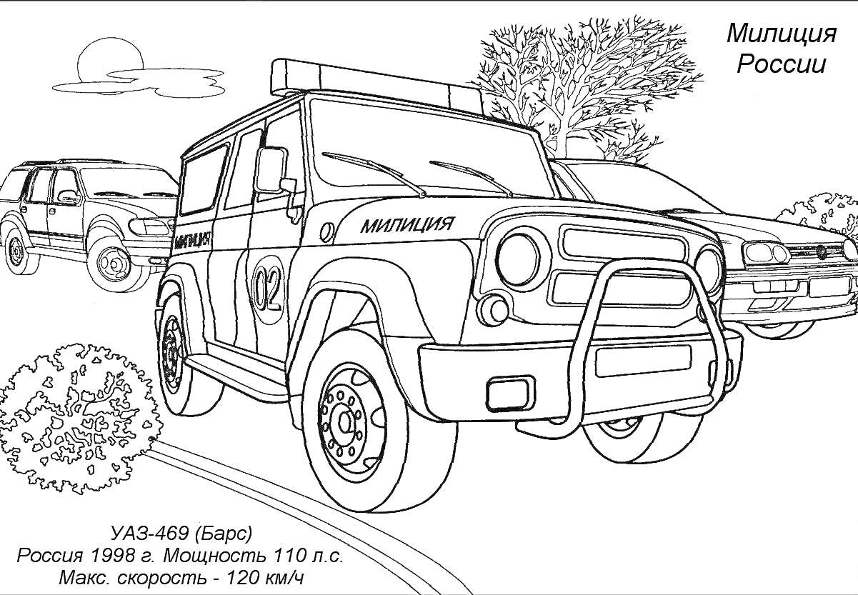 Раскраска Полицейские машины УАЗ-469 (