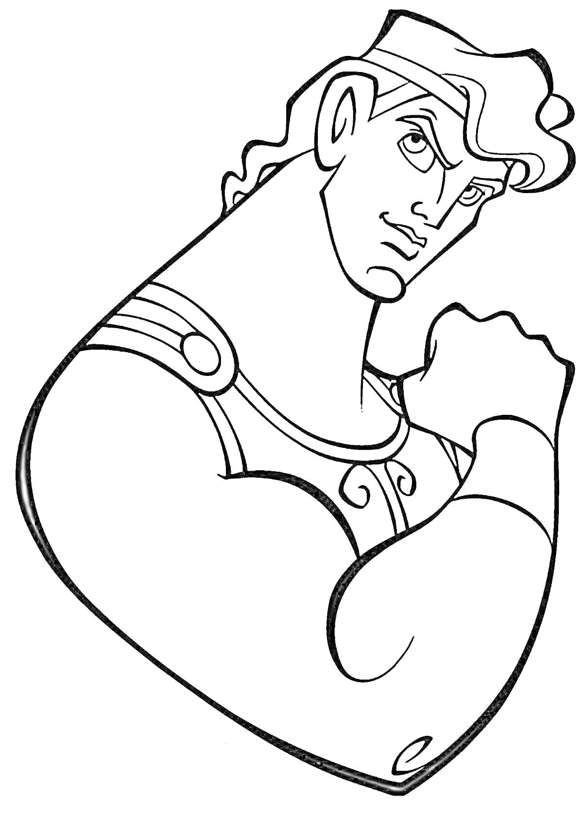 Раскраска Геракл в стойке с поднятым кулаком, детализация одежды