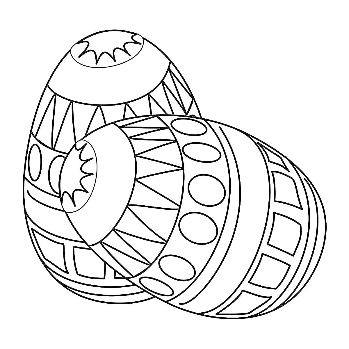 На раскраске изображено: Яйца, Геометрический орнамент, Узоры, Пасхальные яйца