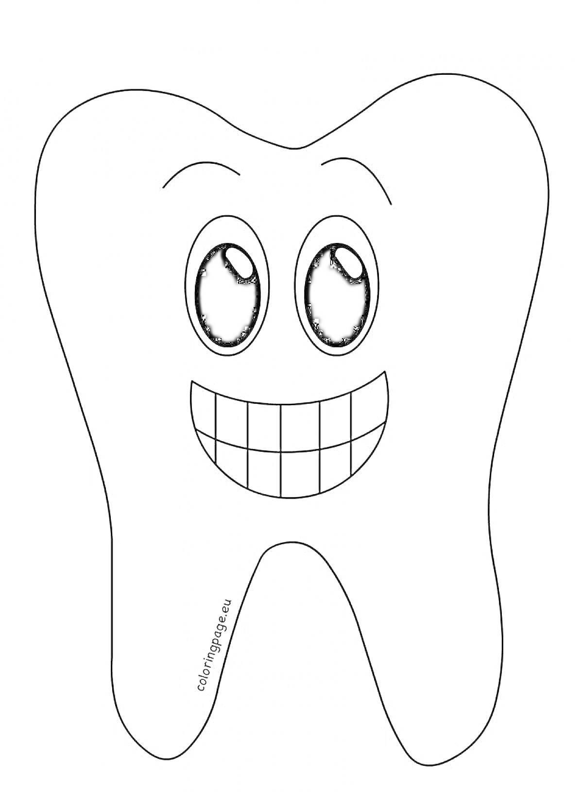 На раскраске изображено: Улыбка, Глаза, Здоровые зубы, Стоматология