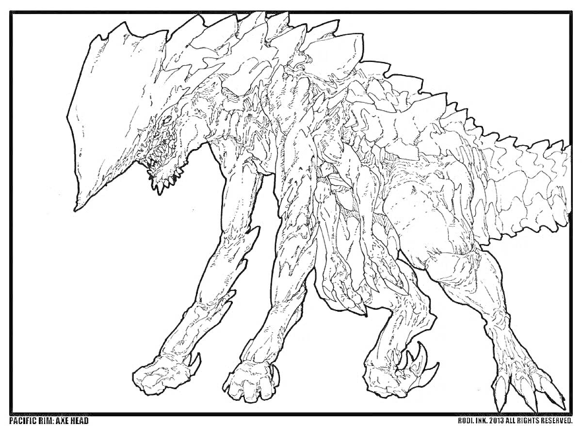 На раскраске изображено: Кайдзю, Монстр, Шипы, Когти, Фантазийное существо