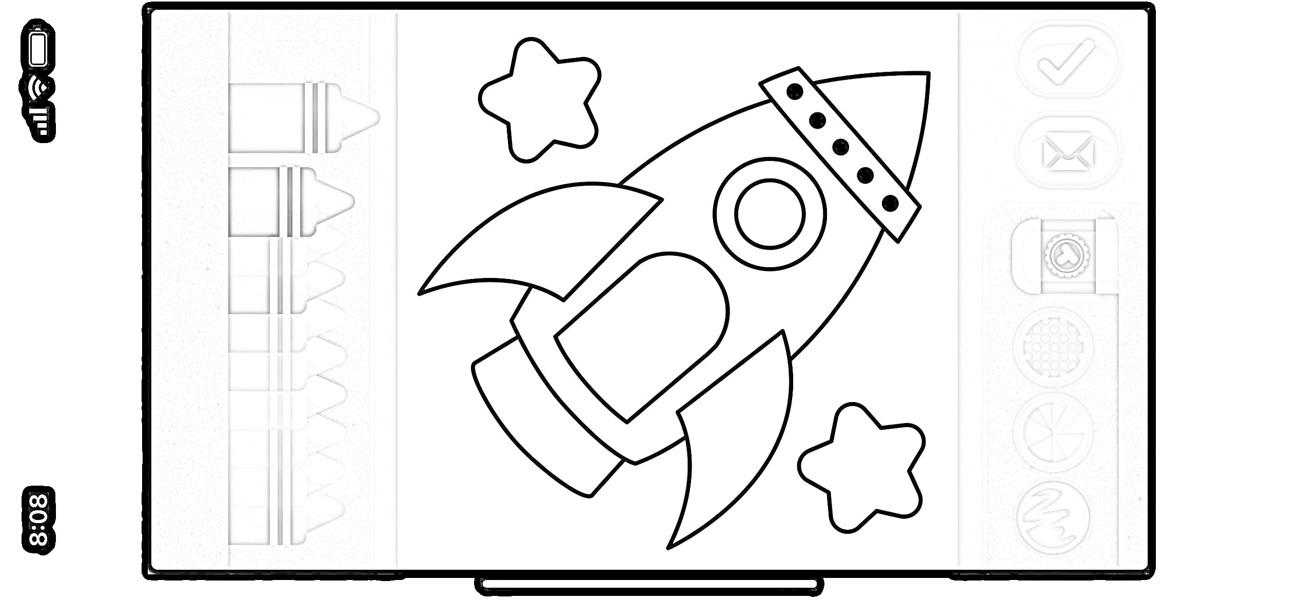 Раскраска Ракета с двумя звездами и карандашами