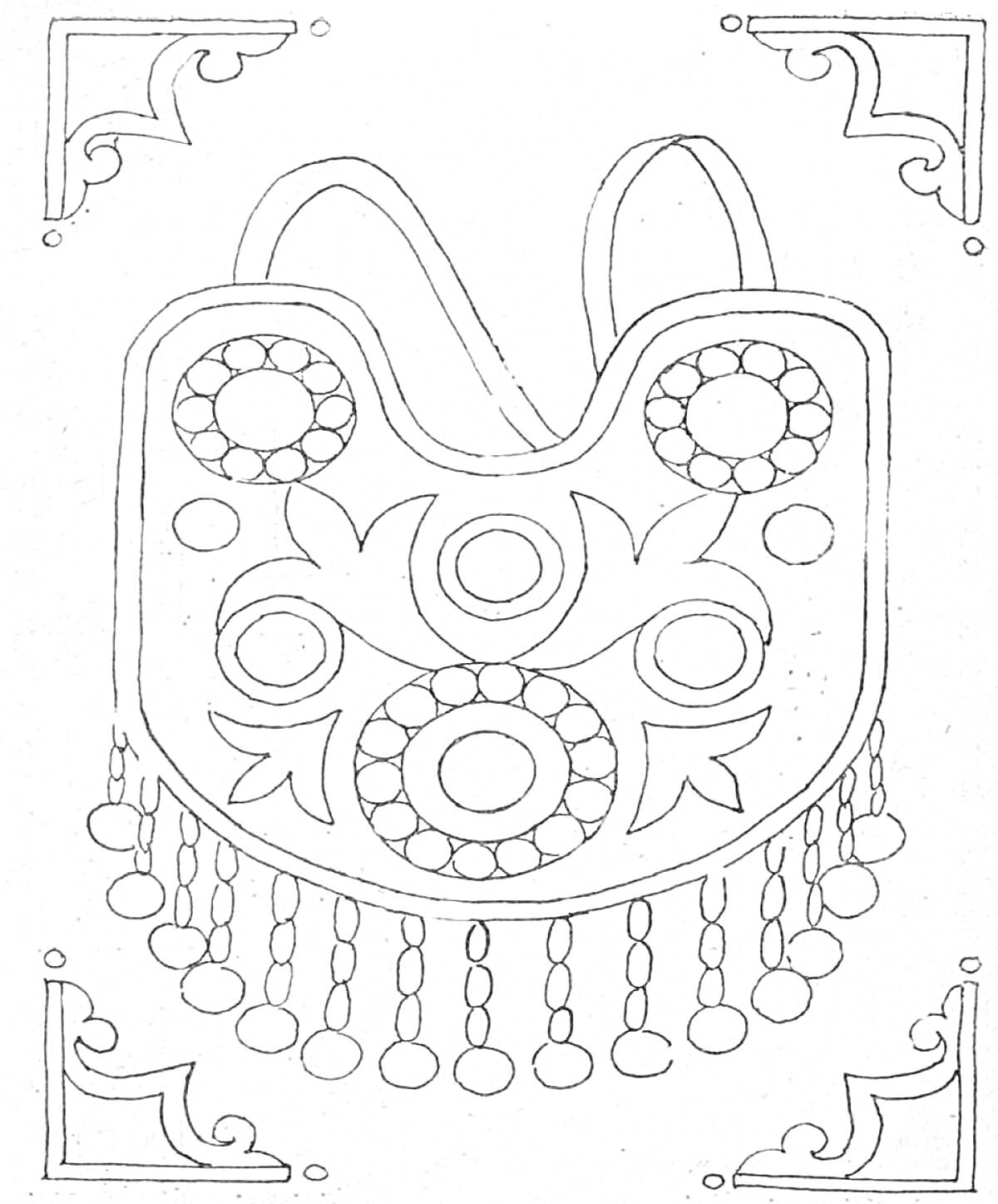 На раскраске изображено: Татарский орнамент, Цветы, Кисточки, Узоры, Традиции