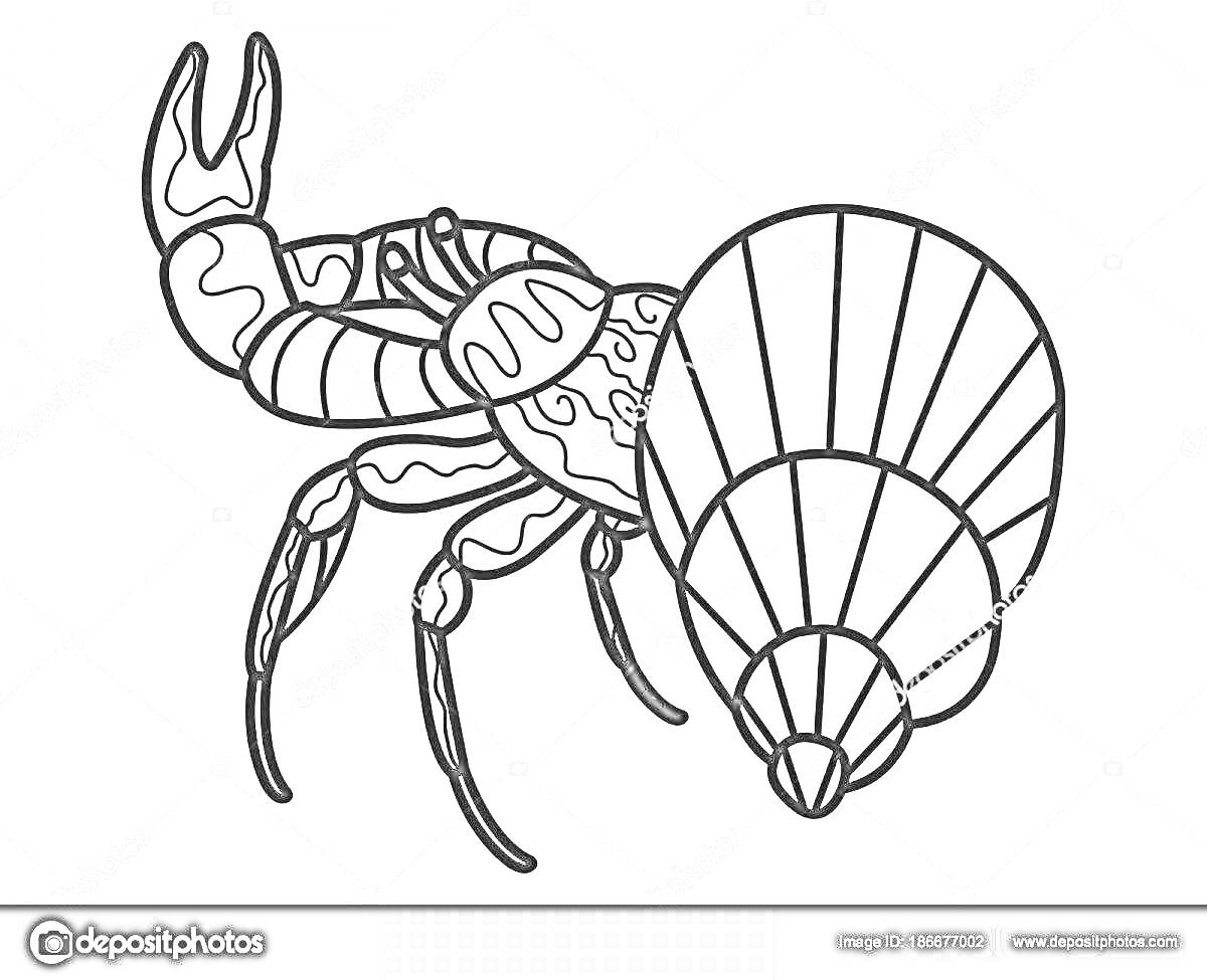 Раскраска рак-богомол с шестью конечностями и крупным панцирем